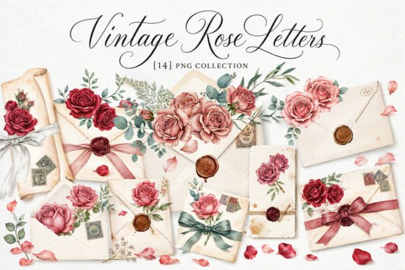 Download Vintage Rose Letters Clipart PNG Bundle - Rose letters Collection